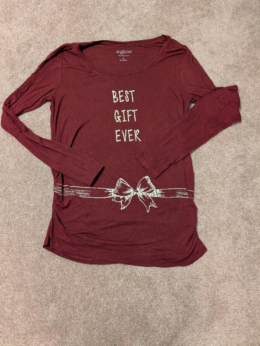 Maternity Christmas Best Gift Ever long sleeve top maroon silver size small